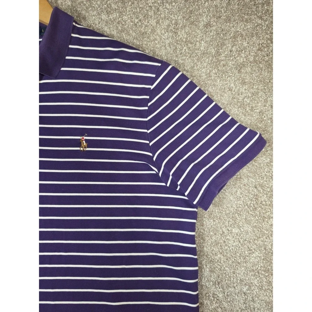 Polo Ralph Lauren Men's Large Pima Soft Touch Striped Polo Shirt Purple White